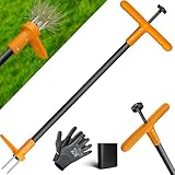 KESSER® Unkrautstecher mit Stiel | Unkrautentferner mit T-Griff & Fußpedal | Gartenwerkzeug effizientes Entfernen...