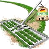 WENDOWERK® [80x30cm] Rasen Rakel mit extra langem Stiel [2 Meter] Inkl. Gartenhandschuhe - Handlicher Rasen...